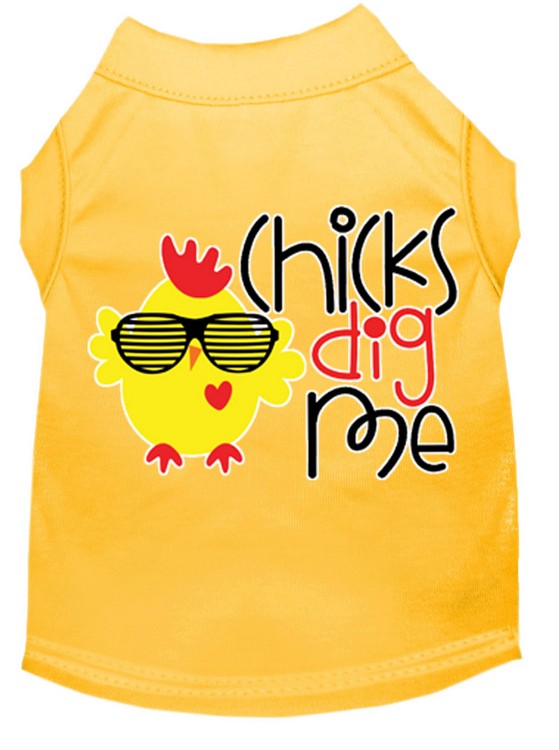 Chicks Dig Me Screen Print Dog Shirt Yellow Med